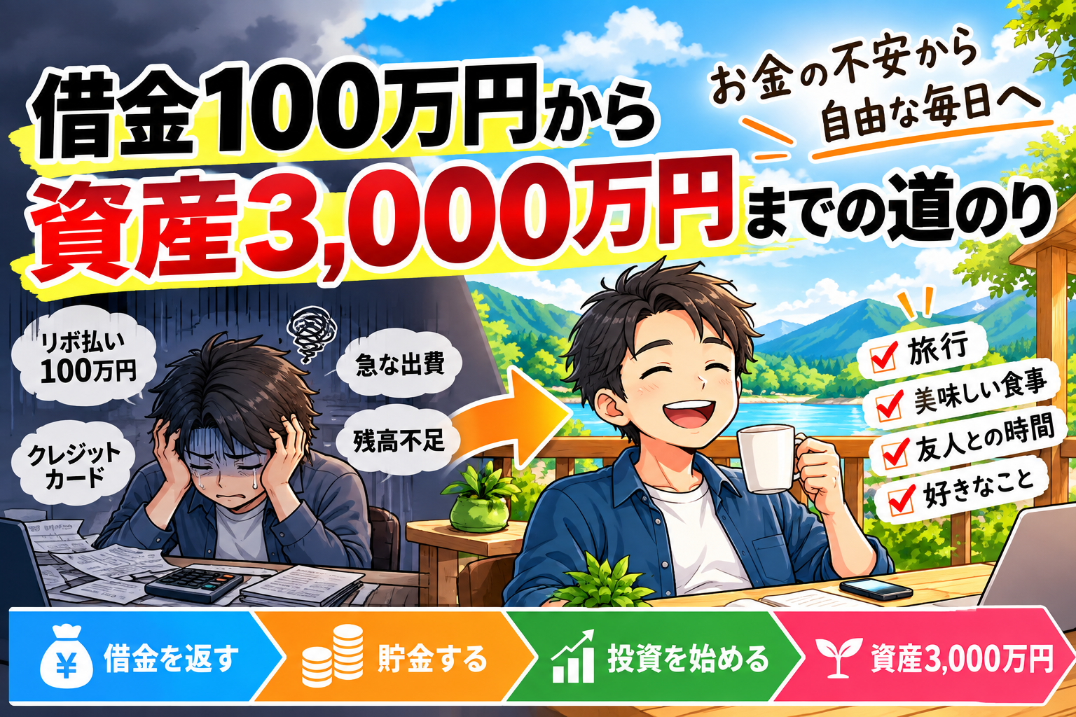 リボ払い借金100万円から資産3000万円を築いた40代会社員のポートフォリオと資産形成の道のり