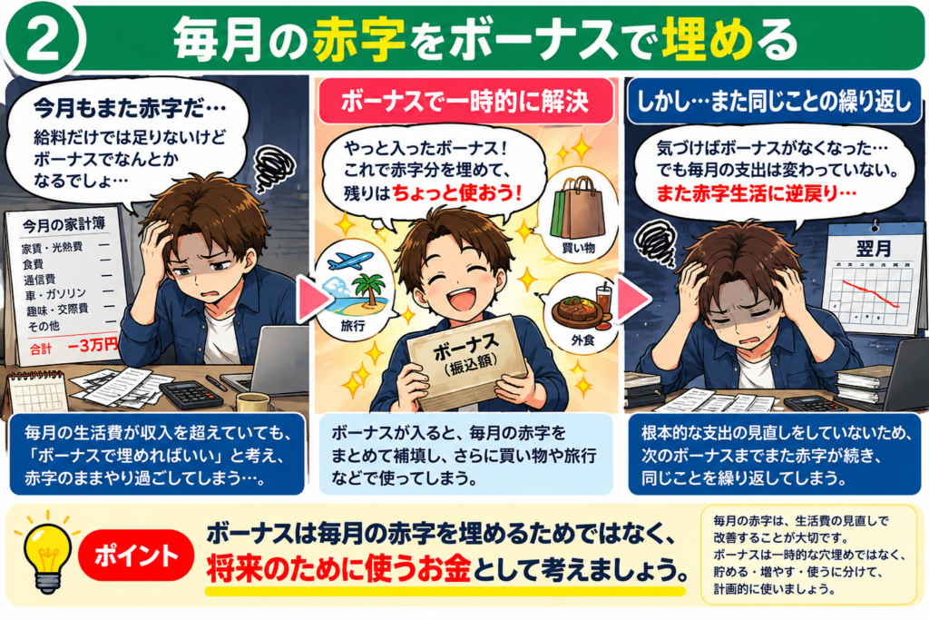 毎月の赤字をボーナスで埋めず、家計を見直して将来のお金に回す考え方
