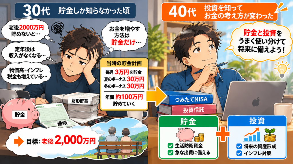 30代で貯金だけを続けていた会社員が40代で投資を知り、貯金と投資を使い分けるようになった変化